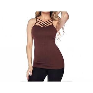 NEW AAAAA FASHION triple criss-cross cami top in brown
